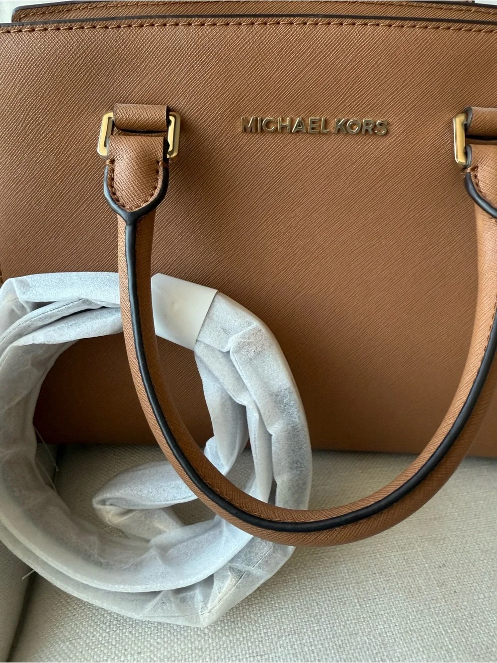 Michael Kors Salma Acorn Saffiano Leather Satchel with Gold Hardware